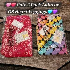 LuLaRoe Heart Leggings Rainbow Os One Size Valentines Day Lucky in LOVE Vintage